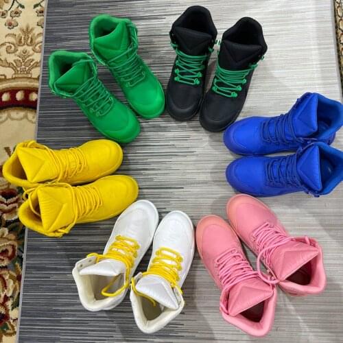 2021 New Hiking Boots Nylon Ankle Boots Fall Winter Women Boots Thick Bottom Women Shoes Round Toe Lace-up Boots Hot Rain Boots