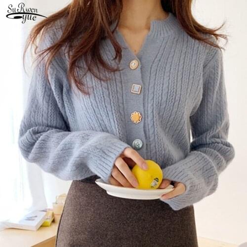 2020 Winter New Korean Style V-neck Fashion Striped Sweater Chic Button Twist Solid Cardigan Sweater Women Knitted Jumper 11116