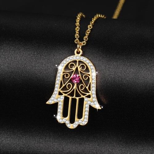 COLLIER AVEC LA MAIN DE FATMA - ROSA Hamsa Hand Necklace Boho Jewelry Short Necklace Protection Pendant Sacred Symbol Lucky