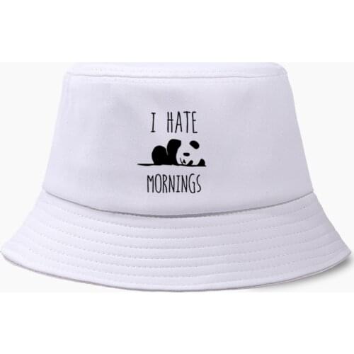 Hate Mornings Panda Bob Bucket Hats Summer Mens Panama Women Fisherman Hat Cotton Korean Black Hip Hop Outdoor Sunscreen Cap