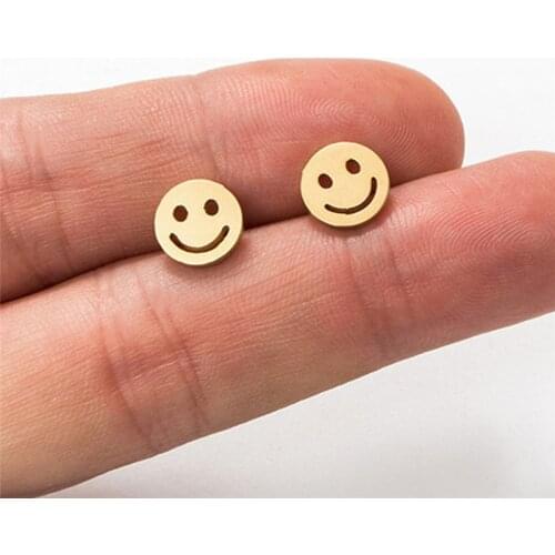 1Pair Funny Stainless Steel Smile Face Stud Earrings For Women Men Punk Cute Simple Round Smiley Mini Small Ear Stud Jewelry
