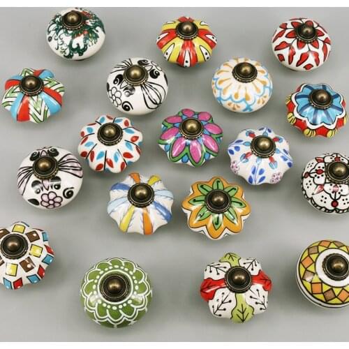 1x Multicolor Emboss Ceramic Door Knobs Handpainted Kitchen Cabinet Drawer Knobs Hardware Decorative wardrobe Handles