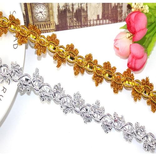 YACKALASI 12 Yds/Lot Diy Braid Band Lace Gold Sequined Trims Cosplay Costumes Appliqued Lace Sewing Apparel Ribbon 2.0CM Wide