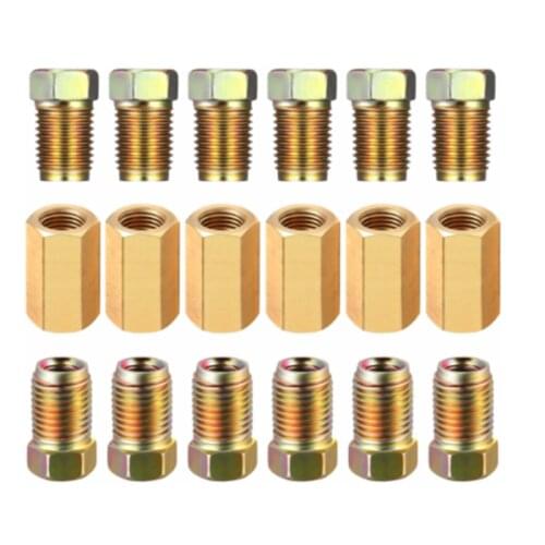 18 Piece 3/16" (3/8-24 Inverted) Brake Line Fittings & brass Unions