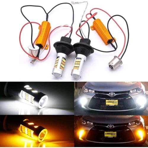 2PCS BA15S BAU15S 1156 P21W S25 LED CANBUS T20 W21W WY21W 7440 42 2835 LED light Daytime Running Light+Turn Signal Dual Mode DRL