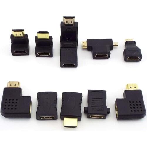 2 in 1 HDMI-compatible Connector Male to Female Converter Mini Micro Adapter Extender Cable1080P HDTV 90 180 270 360 Degree