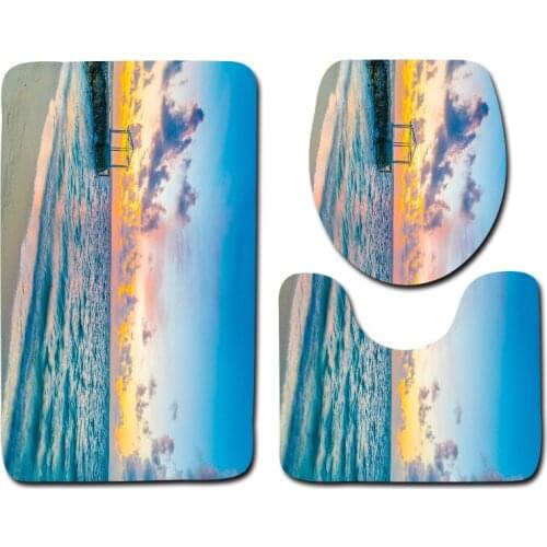 3pcs Toilet Rugs Set Bathroom Bath Mats Flannel Bathroom Rug Set Anti-slip Toilet Floor Mats Bathroom Foot Pad Shower Mat