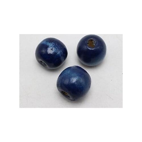 50 Dark Blue Round Wood Beads 16mm Large Wooden Beads