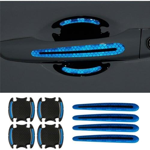 8Pcs/Set Car Handle Protection Film Carbon Fiber Car Door Sticker Scratches Resistant Cover Protector Reflective Strips Stickers