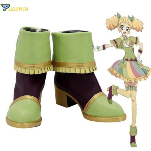 Aikatsu Saegusa Kii Cosplay Shoes Green High Heel Boots Custom Made Any Size