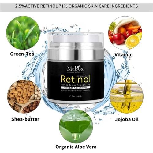 Mabox Retinol 2.5% Moisturizer Face Cream Vitamin E Collagen Retin Anti Aging Wrinkles Acne Hyaluronic Acid Whitening Cream