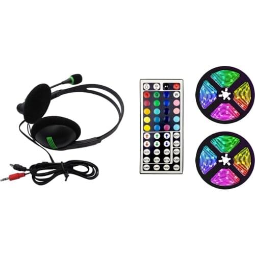 3.5MM Audio Headset Computer Headsets with 270 Degree Boom Mic & 10M Waterproof Led Strip Lights with 44 Keys Controller