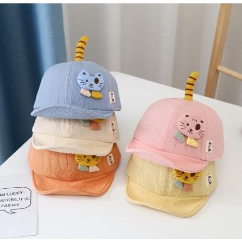 2021 Children Baseball Cap Cute Girl Boy CAT Embroidery Pattern Baby Spring Rolling Eaves Sunshade Cap Cotton 6-24 Months