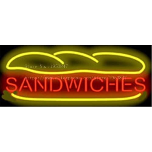 Bread Sandwiches Neon sign Real Glass Tube Bulbs Light Bar Beer Club Decoration Custom Signs Store Shop Bread Signboard 17"x14"