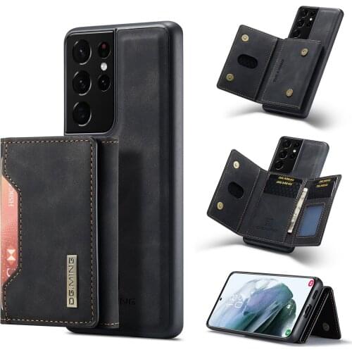 Case For Samsung Galaxy S21 Ultra Leather Luxury Magnetic Leather Wallet Phone Case Protective Shockproof Full Cover