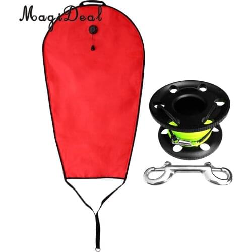 Scuba Diving 125lbs SMB Surface Marker Salvage Lift Bag with Over Pressure Relief Valve + 50m Finger Reel Tech Spool Diver Gear