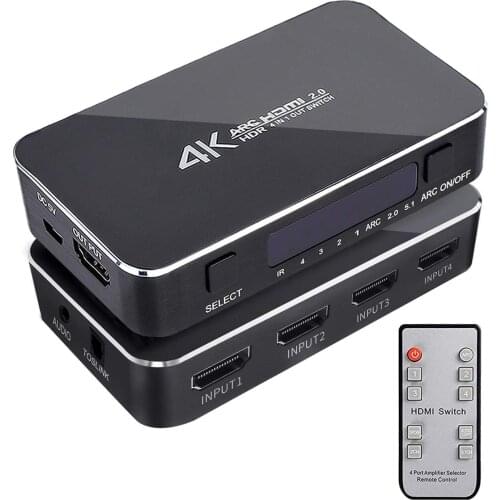 HDMI-compatible 2.0 Switch with Audio Extractor 4K@60Hz Ultra HD with Optical TOSLINK SPDIF 3.5mm Audio ARC for PS4 pro apple TV