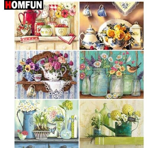 HOMFUN Paint With Diamond Embroidery "Bottle vase flower" Diamond Painting Full Square Round Picture Of Rhinestone Decor