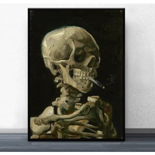 Vincent Van Gogh Skull with Cigarette Posters and Prints Canvas Painting Wall Pictures for Living Room Home Decor Cuadros