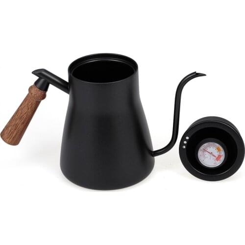 JOYLIVE Stainless Steel Coffee Punch Pot Coffee Pot With Thermometer And Wooden Handle Thickened Long Mouth Fine Mouth Pots
