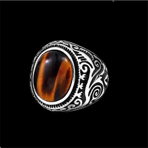Stone Ring 316L Stainless Steel Fashion Biker Style Ring Size 7-13