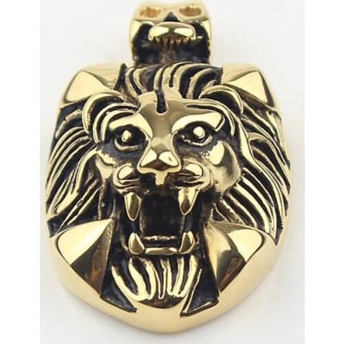 Cool Mens Boys Gold Tone Skull Lion Head Stainless Steel Biker Pendant
