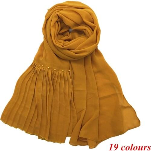 Hot sale fashion solid wrinkled plain pearls chiffon shawls headband hijab Muslim foulard wraps scarf 10pcs/lot fast shipping