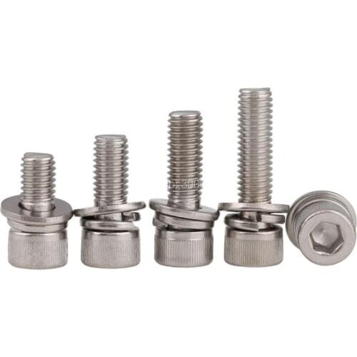 M2.5 M3 Stainless Steel 304 Socket Head Cap Sem Screw With Spring Flat Washers Assembed 500pcs/lot