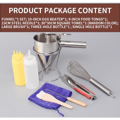 Octopus small balls stainless steel funnel with shelf cone batter tool set liquid separation vertical fish balls handheld