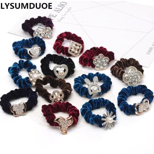 Fashion 4Pcs/Lot Rubber Band Velvet Hair Rope Crystal Elastic Hair Bands Pearl Scrunchies Girls Hair Accessories Women Headdress