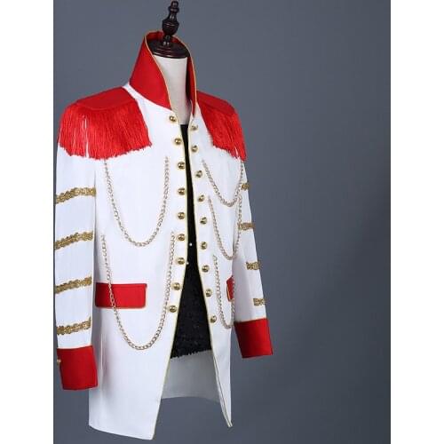 Red Tassels Men‘s Slim Long Jacket Tide Male Rap Rock Singer dancer Host Coat Outerwear Nightclub bar DJ Performance Costumes