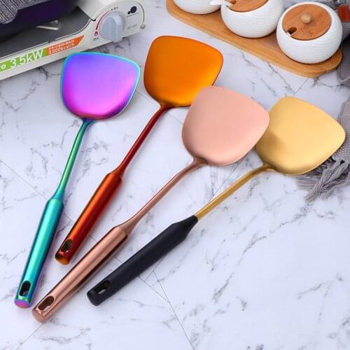 1/2PC Kitchenware Stainless Steel Spatula Ladle Spoon Set Gold Ladle Spoon Cooking Tool Resuable Kitchen Spatula Turner Utensils