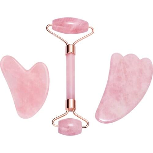 Natural Jade Roller Gua Sha Set Facial Beauty Skin Care Slim Tools Rose Quartz Massager for Face Body Neck Relax Anti Wrinkles