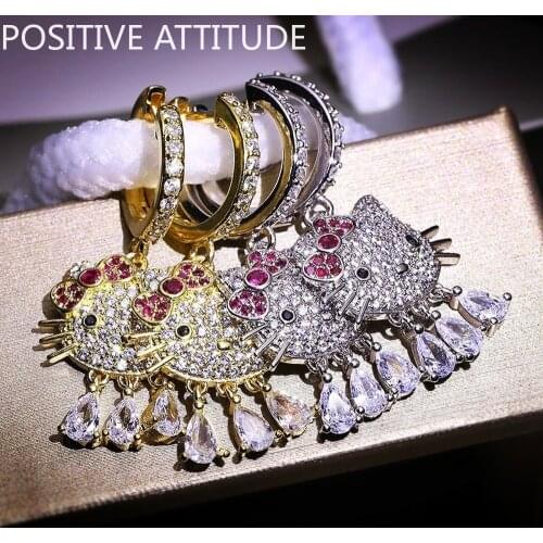 2020 New Luxury Cute Gold / White gold Cat Earrings Good Cube Zirconia Party Prom Friends Gift Jewelry Fashion Jewelry