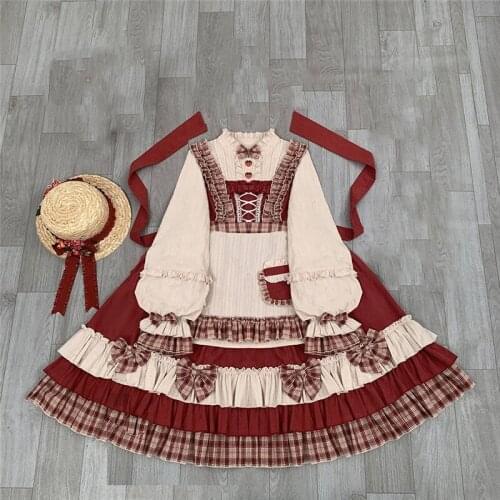 Red Op Sweet Girl Lolita Long Sleeve Strawberry Dress Victorian Long Renaissance Victorian Lolitas Kawaii Anime Cosplay Dresses