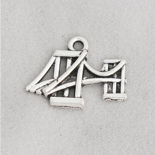 RAINXTAR Antique Silver Color Alloy Bridge Charms Metal Cable Stayed Bridge Charms to Kids 20pcs 18*22mm AAC1871