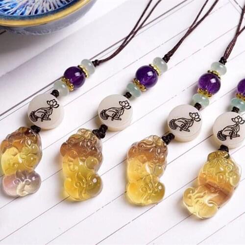 Natural Fluorite Pendants Pixiu For Jewelry AccessoriesBag hanging Making DIY Handicrafts Decor