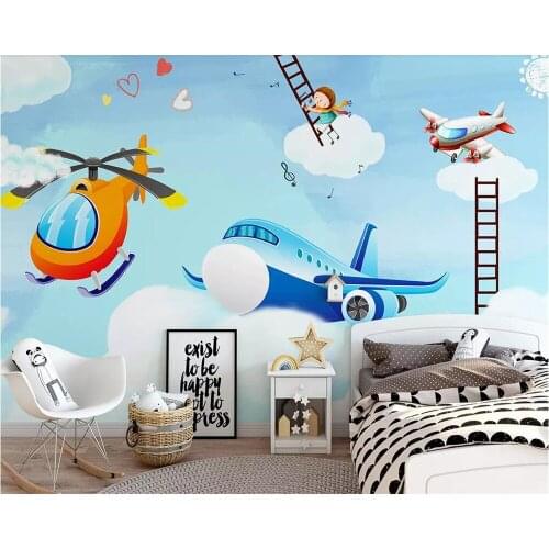 Beibehang Custom wallpaper modern minimalist cartoon airplane childrens room wall living room bedroom 3d wallpaper background