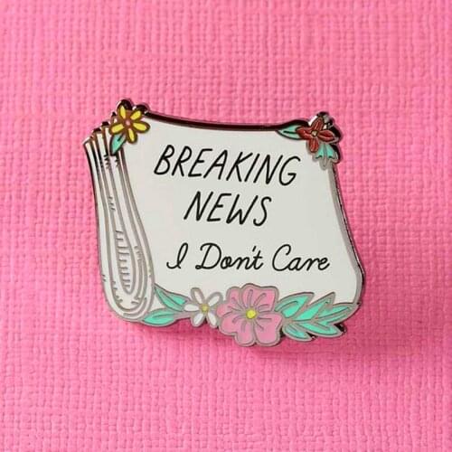 Punky Breaking News I Don't Care Brooch Pins Enamel Metal Badges Lapel Pin Brooches Jackets Jeans Fashion Jewelry Accessories