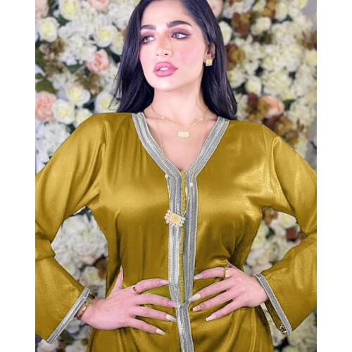 Luxury Abaya Dubai Dress Women 2021 Fashion V Neck Long Sleeve Solid Casual Dress Loose Oversized Muslim Islamic Clothing Dubai