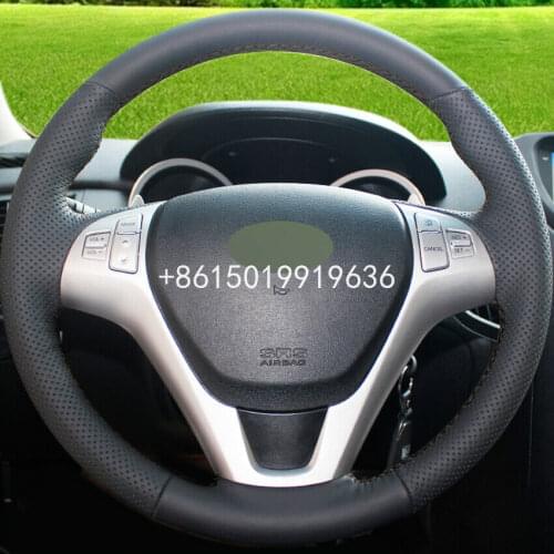 Hand-stitched Black Leather Car Steering Wheel Cover for Hyundai Rohens Coupe 2009