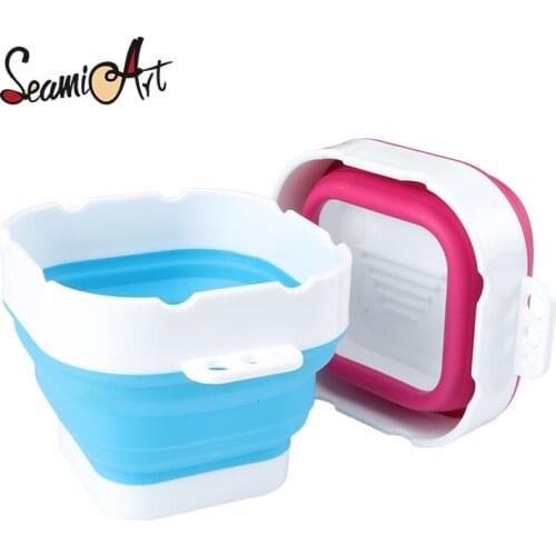 Seamiart Mini Size Silicone Folding Bucket for Washing Painting Brush Watercolor Drawing Tools Paint Pallette