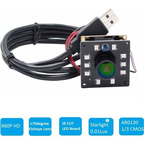 960P Wide Angle 170degree fisheye lens CCTV HD Micro Low light Mini Webcam Infrared Night Vision IR CUT USB 2.0 Camera Board