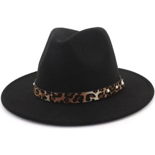 Winter Autumn Imitation Woolen Women Men Ladies Fedoras Top Jazz Hat Leopard Belt Round Caps Bowler Hats H3