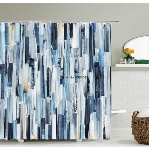 Blue Stripe Pattern Shower Curtains Bathroom Curtain Waterproof Polyester Geometry Bath Screen with Hooks Bathroom Curtains