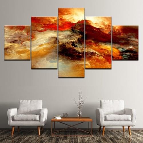 Modern Home Decor Wall Arts Large 5 Panel Painting Winter River Pictures Print Abstract Landscape Oil Paintings on Canvas
