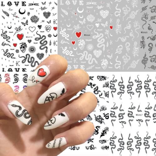 Nail Stickers Black White Snake Multicolor Dragon Butterfly Sticker Nail Art Slider Water Transfer Letter Nail Art Decorations