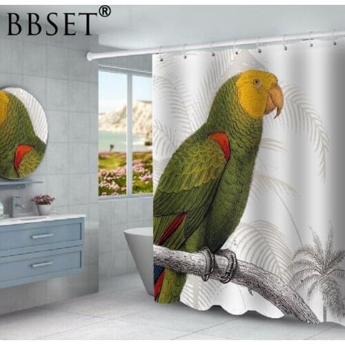 Bird Shower Curtain Green Macaw on The Tree Pattern Waterproof Multi-size Douchegordijn Bathroom Decor with 12 Hooks
