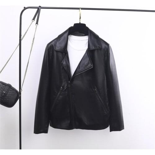 2019 new Women Leather OL soft leather touch Motorcycle Jacket PU leather suit version loose split Leather Jacket Black Coat