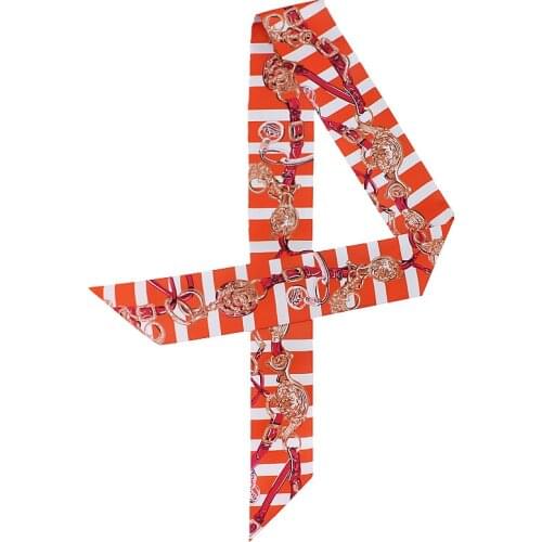 Twill Silk Scarf Women New Design Chain Print Fashion Head Scarves Luxury Brand Summer Small Tie Bag Hair Ribbons